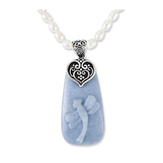 Sterling Silver 18' Pol. Angelite Dragonfly Pendant Necklace