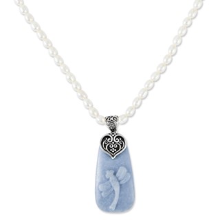 Sterling Silver 18' Pol. Angelite Dragonfly Pendant Necklace