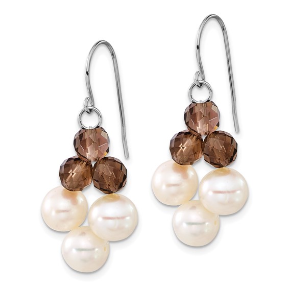 Sterling Silver FW Cultured White Pearl & Brown Crystal Dangle Earrings