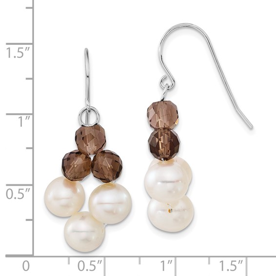 Sterling Silver FW Cultured White Pearl & Brown Crystal Dangle Earrings