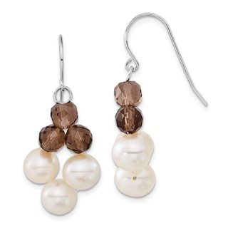 Sterling Silver FW Cultured White Pearl & Brown Crystal Dangle Earrings