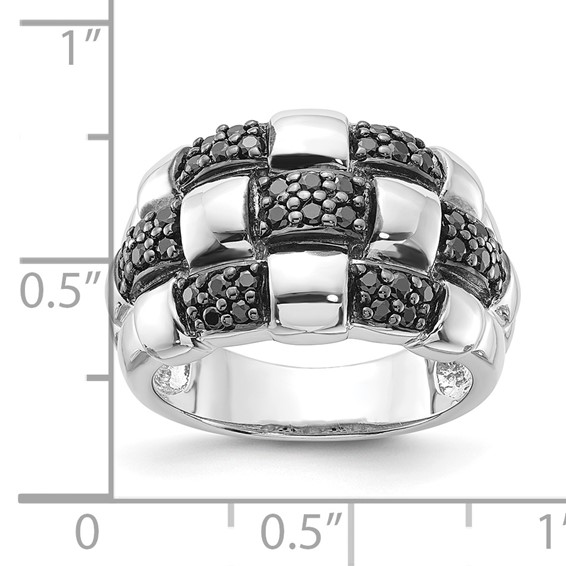 Sterling Silver Woven Black CZ Ring