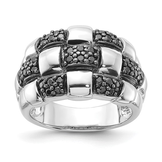 Sterling Silver Woven Black CZ Ring