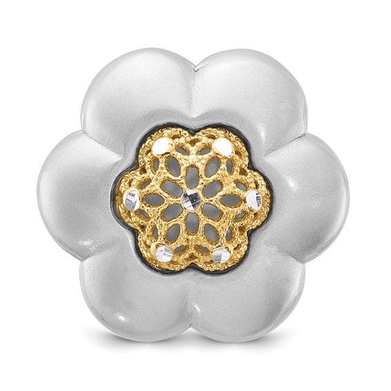 Sterling Silver Gold-tone Diamond-cut Flower Ring