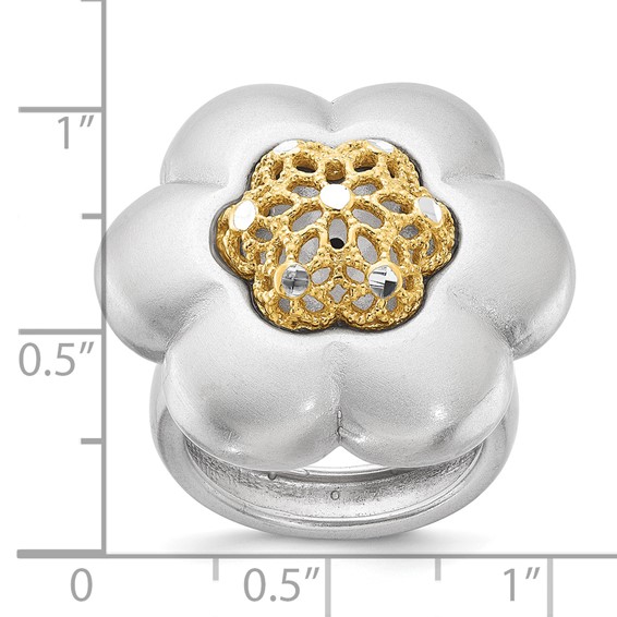Sterling Silver Gold-tone Diamond-cut Flower Ring