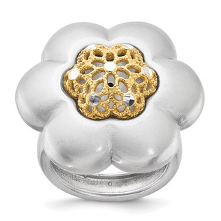 Sterling Silver Gold-tone Diamond-cut Flower Ring