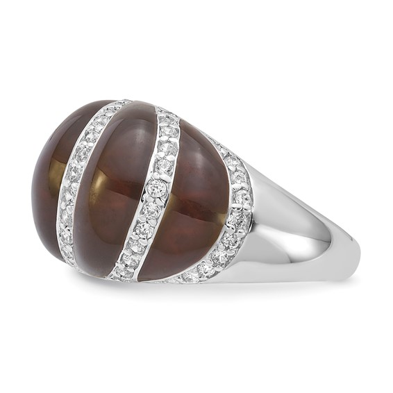 Sterling Silver Polished CZ & Brown Enamel Ring
