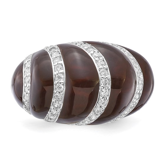 Sterling Silver Polished CZ & Brown Enamel Ring