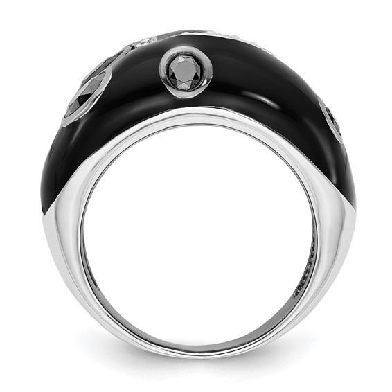 Sterling Silver Polished Black and White CZ with Black Enamel Ring