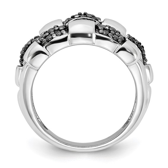 Sterling Silver Polished Black CZ Checkered Pattern Ring