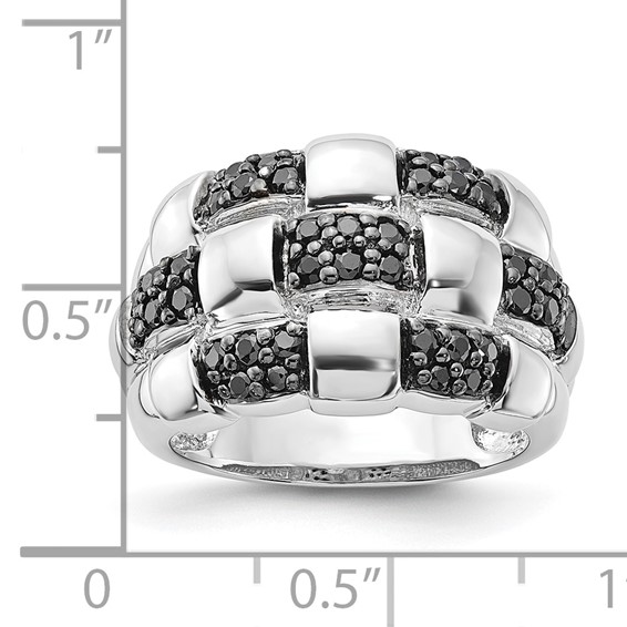 Sterling Silver Polished Black CZ Checkered Pattern Ring
