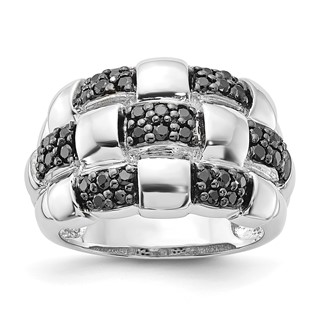 Sterling Silver Polished Black CZ Checkered Pattern Ring