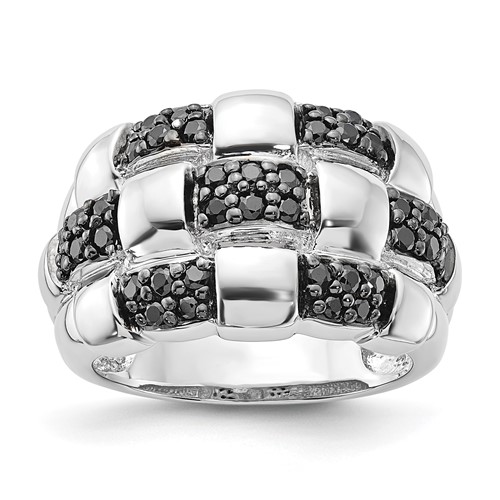 Sterling Silver Polished Black CZ Checkered Pattern Ring
