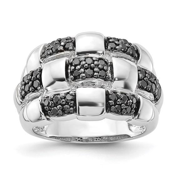 Sterling Silver Polished Black CZ Checkered Pattern Ring