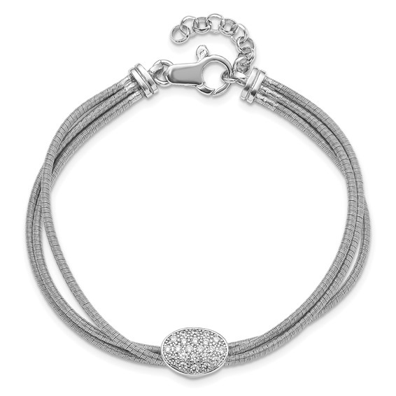Sterling Silver CZ with 1 in ext. Cord Bracelet