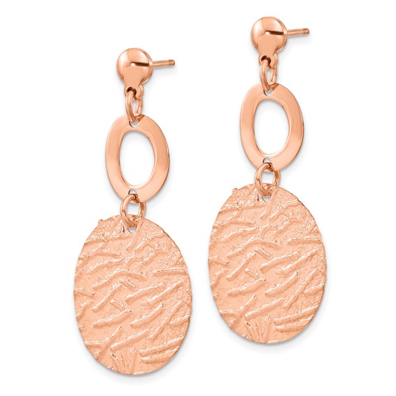 Sterling Silver Rose-Tone Polished Textured Earrings