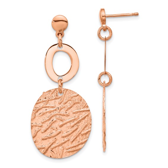 Sterling Silver Rose-Tone Polished Textured Earrings