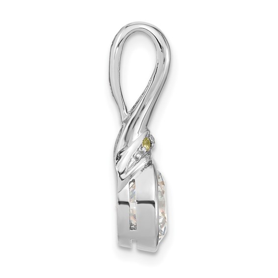 Sterling Silver Rhodium-plated w/CZ and Peridot Pendant