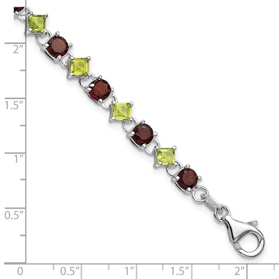 Sterling Silver Garnet & Peridot w/ 1" ext Bracelet