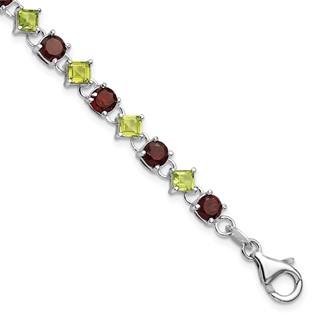 Sterling Silver Garnet & Peridot w/ 1" ext Bracelet