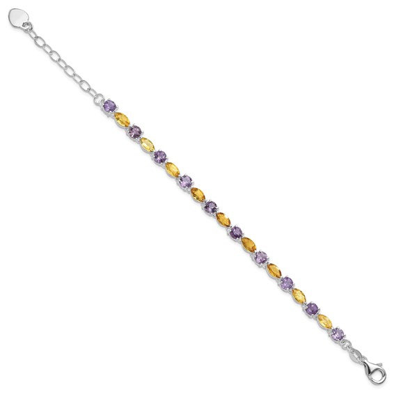 Sterling Silver Amethyst & Citrine w/ 1" ext Bracelet