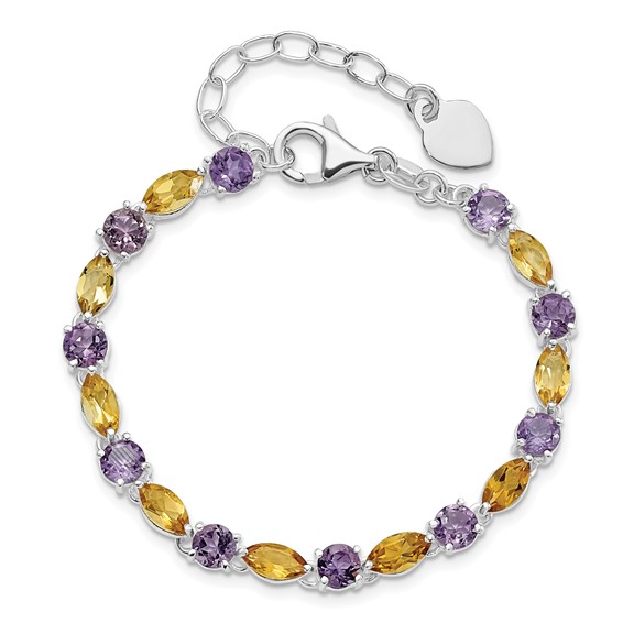 Sterling Silver Amethyst & Citrine w/ 1" ext Bracelet