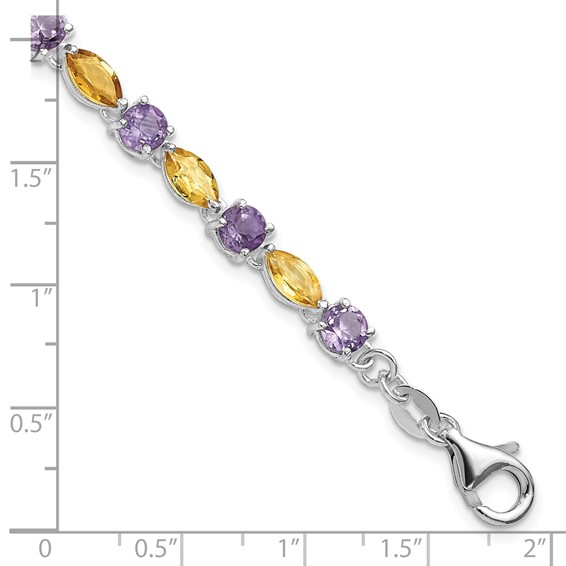 Sterling Silver Amethyst & Citrine w/ 1" ext Bracelet