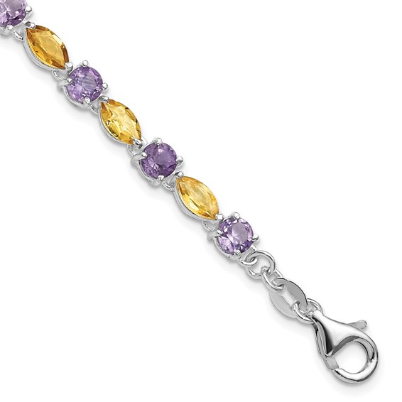 Sterling Silver Amethyst & Citrine w/ 1" ext Bracelet