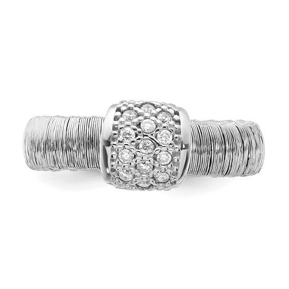 Sterling Silver Wire Striped Band w/ CZ Ring