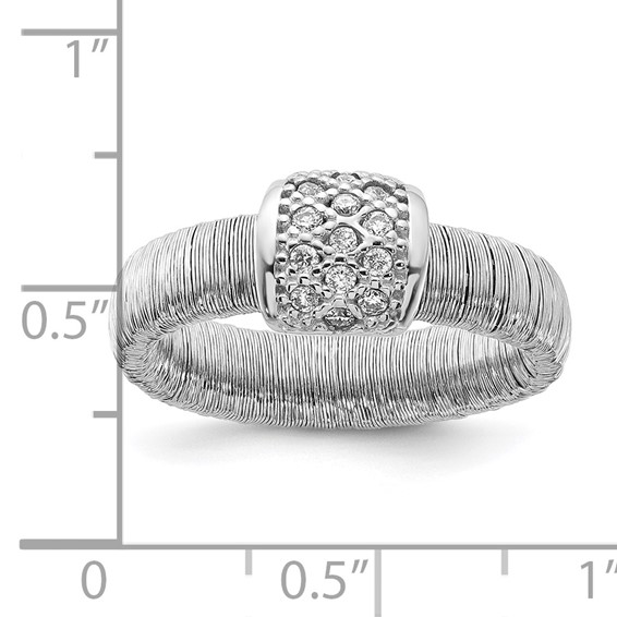 Sterling Silver Wire Striped Band w/ CZ Ring