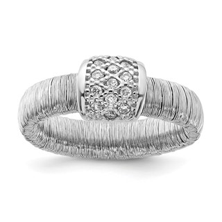 Sterling Silver Wire Striped Band w/ CZ Ring