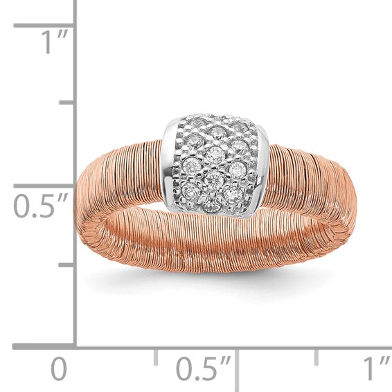 Sterling Silver Rose-tone Wire Wrapped CZ Ring