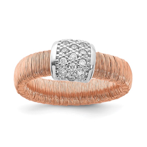 Sterling Silver Rose-tone Wire Wrapped CZ Ring