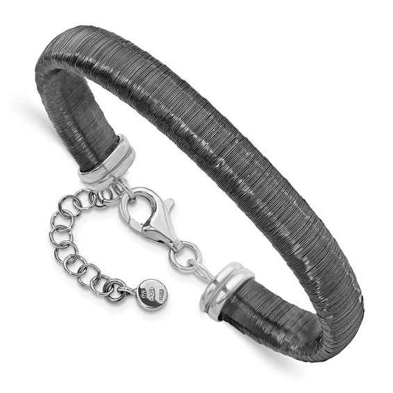Sterling Silver Black-plated Wire Wrapped w/ 1in ext Bracelet