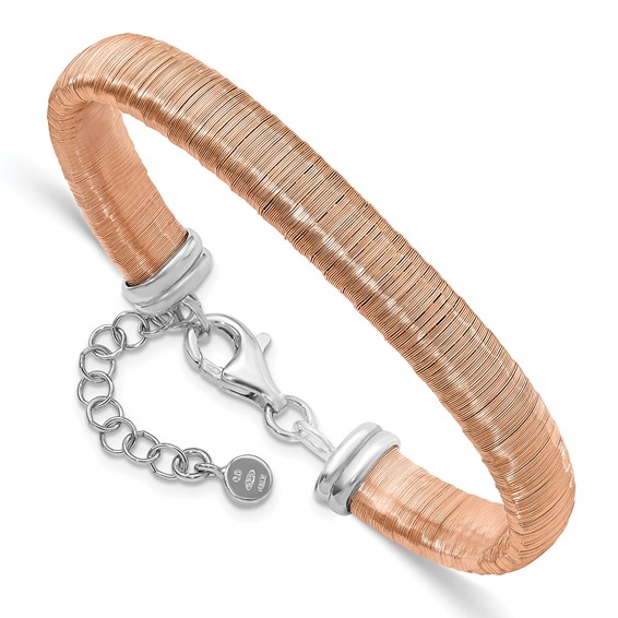 Sterling Silver Rose-tone Wire Wrapped w/ 1in ext Bracelet