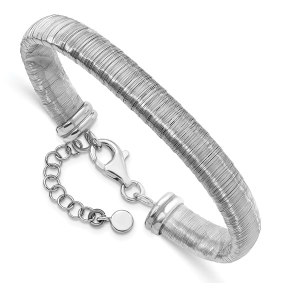 Sterling Silver Rhodium-plated Wire Wrapped w/ 1in ext Bracelet