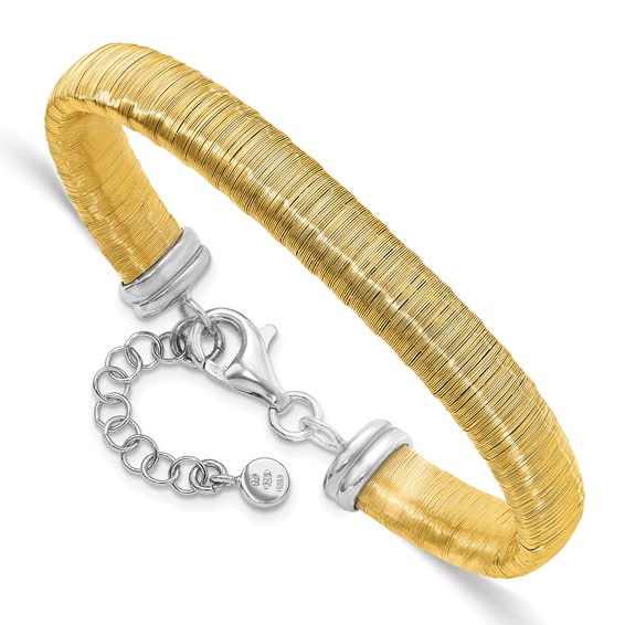 Sterling Silver Gold-tone Wire Wrapped w/ 1in ext Bracelet
