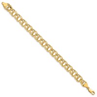 14K 9.5mm Yellow Gold Hollow Double Link Charm Bracelet, 7.25" view 2
