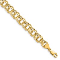 14K 9.5mm Yellow Gold Hollow Double Link Charm Bracelet, 7.25" view 1