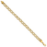 14K 7.5mm Yellow Gold Hollow Triple Link Charm Bracelet, 7.25" view 2