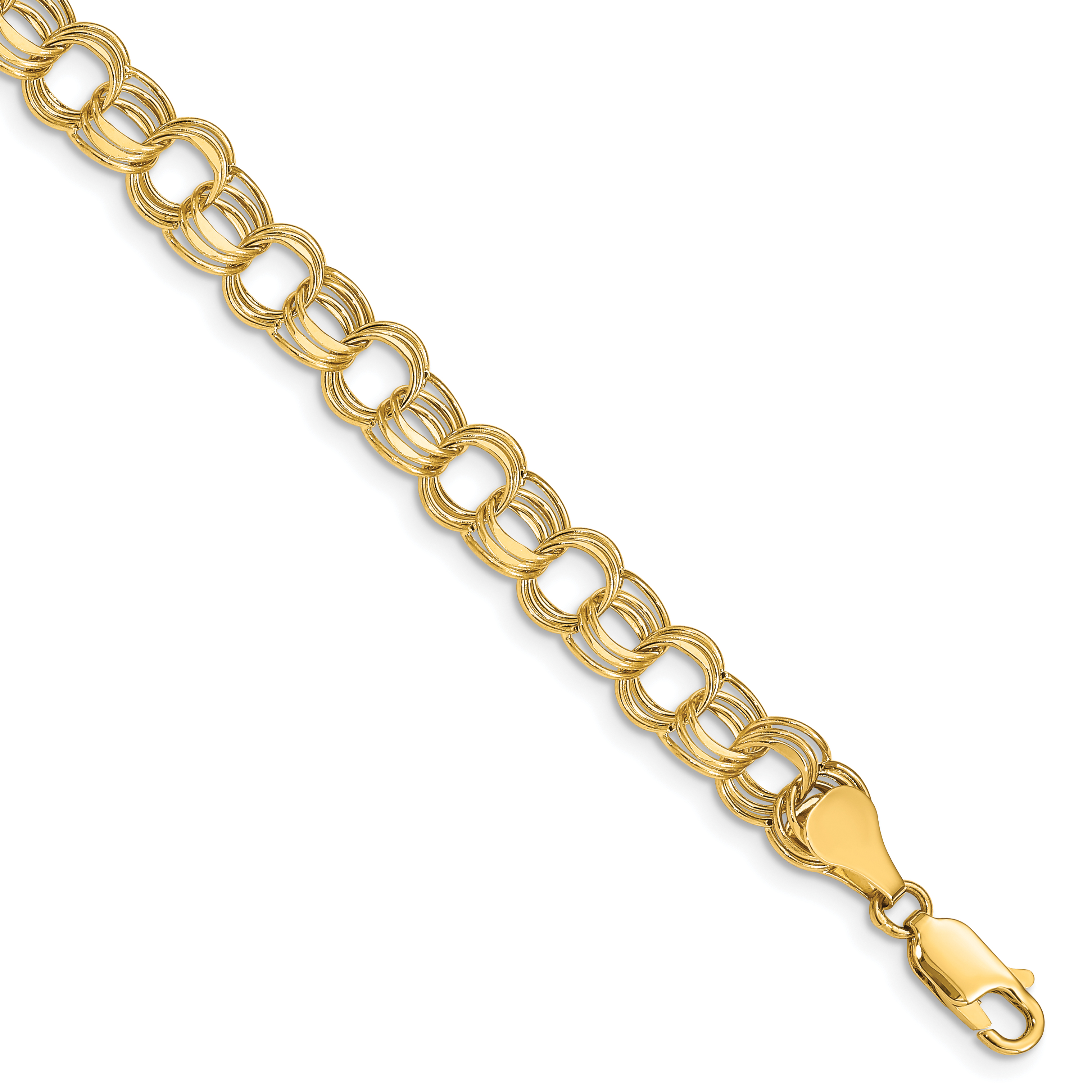 14k 7.5mm Hollow Triple Link 7.25 inch Charm Bracelet (SST1-7.25)