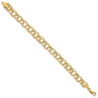 14K 9mm Yellow Gold Hollow Triple Link Charm Bracelet, 7" view 2