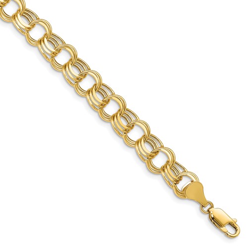 14k 9mm Hollow Triple Link 7 inch Charm Bracelet
