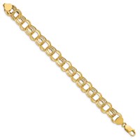 14K 11mm Yellow Gold Hollow Triple Link Charm Bracelet - 7in view 2