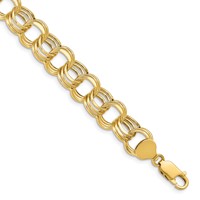 14K 11mm Yellow Gold Hollow Triple Link Charm Bracelet - 7in view 1
