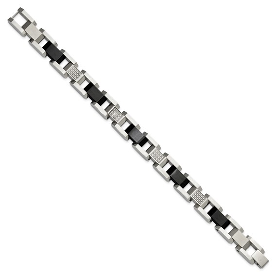 Steel Black Ion Plated Bracelet With White Diamond Links
