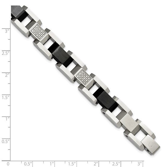 Steel Black Ion Plated Bracelet With White Diamond Links