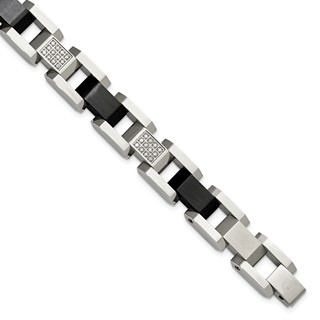 Steel Black Ion Plated Bracelet With White Diamond Links