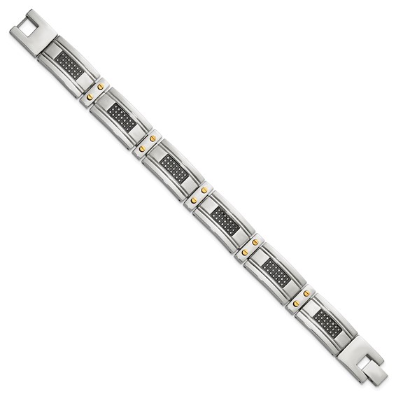 Stainless Steel 15mm Two Tone 9in Gents Brac w/diamond