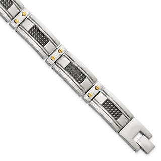 Stainless Steel 15mm Two Tone 9in Gents Brac w/diamond
